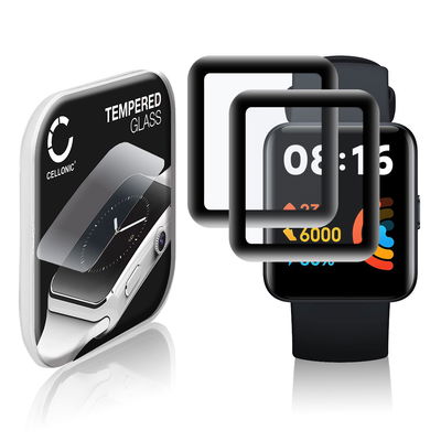 2x CELLONIC Screen Protector for Xiaomi Redmi Watch 2 Lite Fitness Tracker Smart Watch Face Protector - 3D Full Cover 0,33mm Full Glue 9H Tempered Glass Display Cover Black