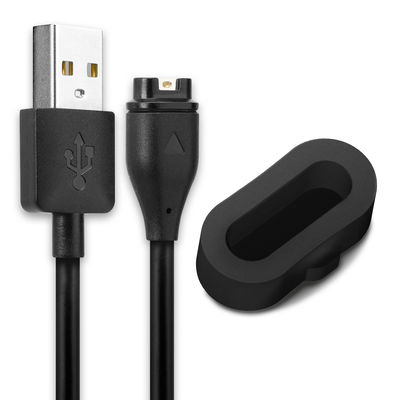 USB Kabel + Beskytter sort til Garmin Fenix 7, 6, 6 Pro, 6X Pro, Vivoactive 4, 4S, 3, Forerunner 945, 45, Venu 2 - Opladningskabel 1m 1A PVC Datakabel Sort