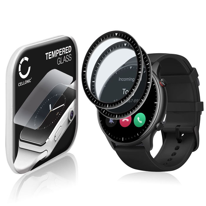 2x Skærmbeskytter glas Amazfit GTR 2 (3D Full Cover, 9H, 0,33mm, Full Glue) Screen Protector