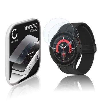 2x CELLONIC Skærmbeskytter til Samsung Galaxy Watch 5 Pro Fitness Tracker Smart Watch Face Protector - 2.5D 0,30mm Full Glue Glas hærdet i 9 timer Gennemsigtig