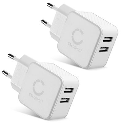 2x USB Oplader til 5V / 1A, 1000mA med 17W - 3.4A USB hurtigoplader Strømstik til socket Opladningsadapter