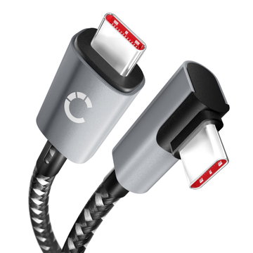 USB C til USB C 100W (PD) kabel L-formet retvinklet 1 m nylon opladningsdatakabel USB 3.1 10 Gbps 8K til mobiltelefon, tablet, smartwatch, GPS, højttaler m.m.