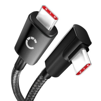 USB C til USB C 100W (PD) kabel L-formet retvinklet 1 m nylon opladningsdatakabel USB 3.1 10 Gbps 8K til mobiltelefon, tablet, smartwatch, GPS, h&oslash;jttaler m.m.