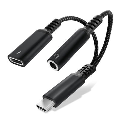 CELLONIC USB C til hovedtelefon Jack 3,5 mm Aux Splitter Audio og oplader 60W PD USB-C hurtig opladningskabel til iPhone, Samsung, telefon, headset, høretelefoner - sort