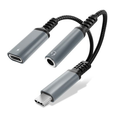 USB C til jack-adapter og 60W hurtig opladning, 2in1 type C til 3,5 mm hovedtelefonadapter - zilver