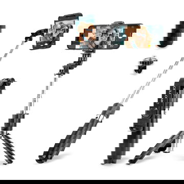 2-i-1 selfiestang og stativ - 1 m lang udtrækkelig teleskopisk etbensstativ med trådløs Bluetooth-fjernbetjening til mobiltelefoner, kameraer, iPhone, GoPro - sort