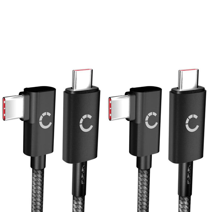 2xUSB C til USB C 100W kabel L-formet retvinklet 1 m nylon opladningsdatakabel USB 3.1 10 Gbps 8K til mobiltelefon, tablet, smartwatch, GPS, højttaler m.m.