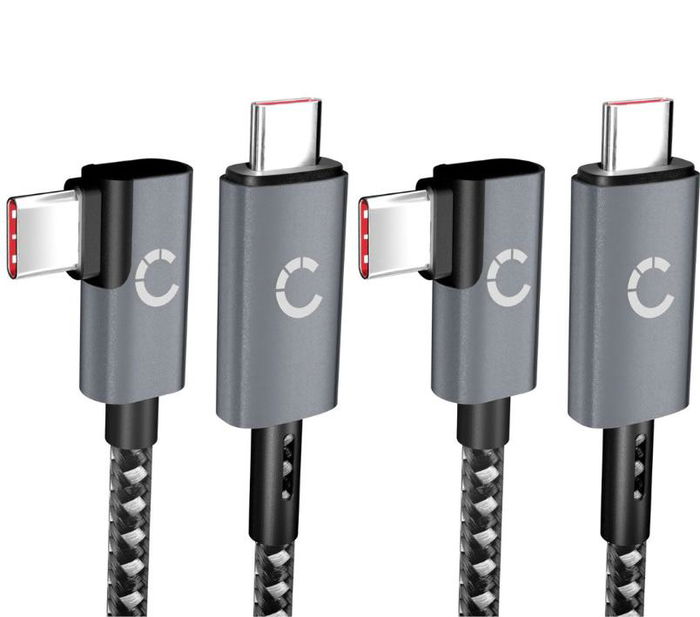 2xUSB C til USB C 100W kabel L-formet retvinklet 1 m nylon opladningsdatakabel USB 3.1 10 Gbps 8K til mobiltelefon, tablet, smartwatch, GPS, højttaler m.m.