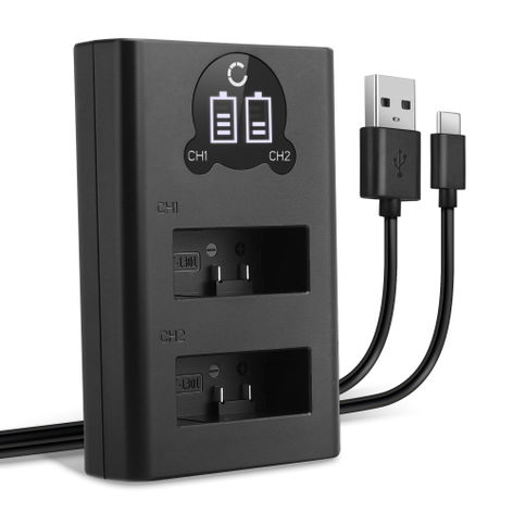 Dobbelt batterioplader til GoPro HERO13 Black – + USB-kabel fra CELLONIC. Kabellængde: 1m.