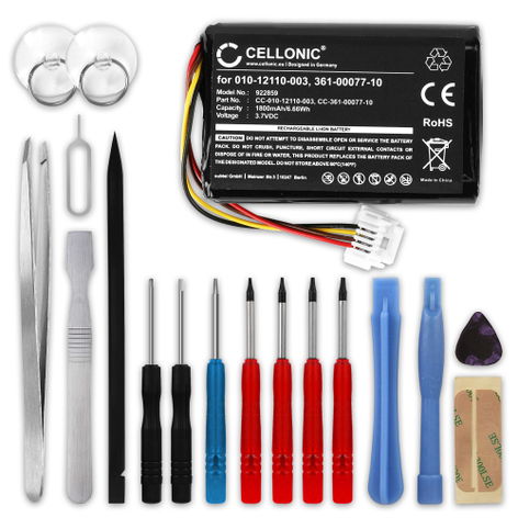2x Battery for Garmin Zumo 595LM, 595, 590, 590LM; 010-01603-10 361-00077-10 (1800mAh, 3.7V) + Tool-kit 17pcs from CELLONIC