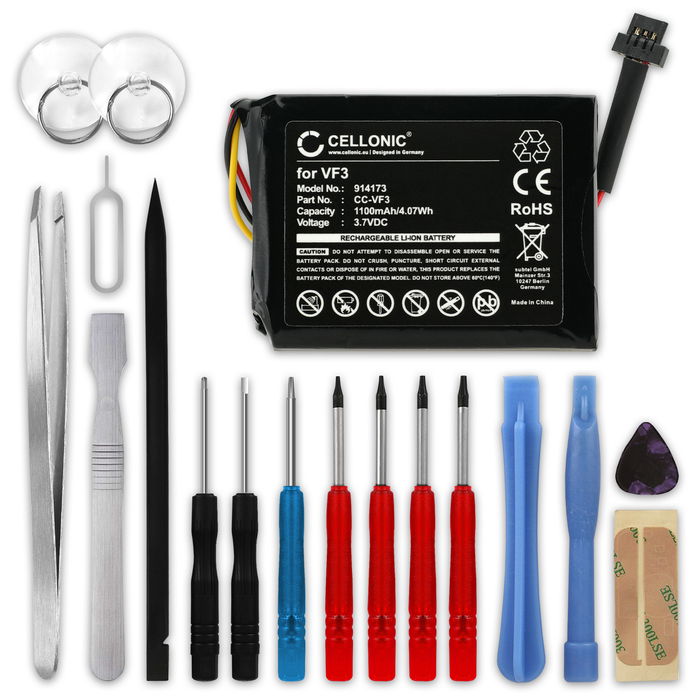 Battery til TomTom Quanta, GO XL 330, GO XL 310, VF3F, FM68360420759, VF3 1100mAh 3.7V + 17-dels værktøj sæt fra subtel