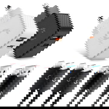 CELLONIC Rejsesæt – 2x Dobbeltoplader USB-C & USB + 4 Opladningskabler til Smartphone, Laptop, GPS, Tablet, Højttaler, Smartwatch m.m. – 2x 20W PD USB Hurtigoplader i Sort og Hvid