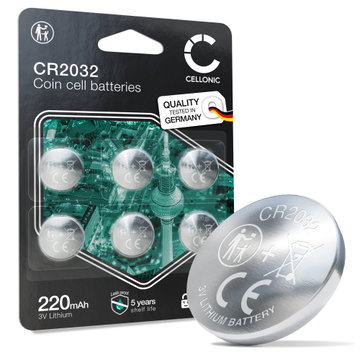 CELLONIC CR2032 Knapcellebatterier (Lithium, 220mAh, 3V) til Bilnøgler, Bundkort, Vægte – x6-Pakke