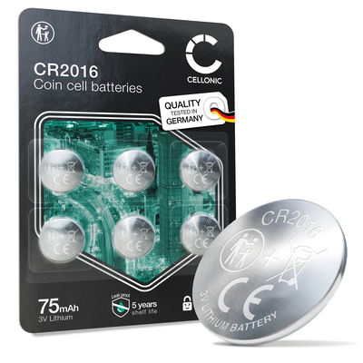 CELLONIC CR2016 Knapcellebatterier (Lithium, 90 mAh, 3V) til Bilnøgler, Lommeregnere, Ure – x6-Pakke