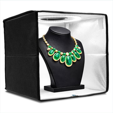 Sammenleggbar Fotobox Lystelt 30cm – LED-ringlampe, 120 Perler, CRI ≥97, 5500K Dagslys, 10-trinns Dimming, 6 Bakgrunner & Bæreveske fra CELLONIC