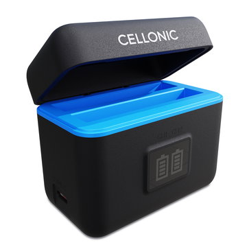 2-Slots Batteri Ladeetui / Opladeretui til Insta360 X4 Batterier + 60cm + USB Kabel fra CELLONIC