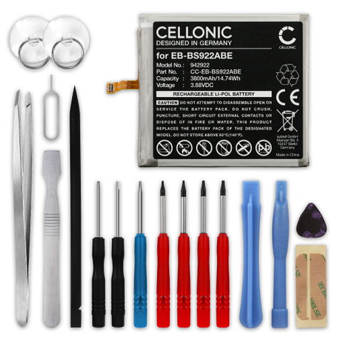 Batteri til Samsung Galaxy S24, SM-S921B, SM-S9210, SM-S921W, SM-S921U, SM-S921N, SM-S921Q, SM-S921D, SM-S921J, EB-BS922ABE EB-BS922ABE (3800mAh, 3.88V) + Værktøjssæt fra CELLONIC