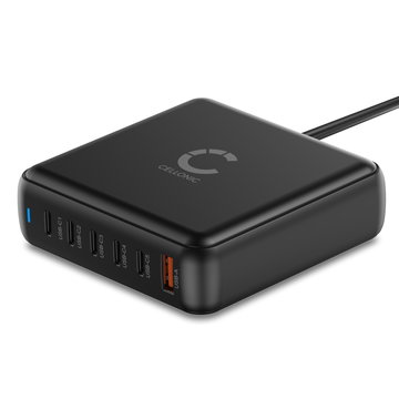 200W 6-port GaN USB-C Opladerhub – PD QC 3.0 Hurtig Lade­station til Laptops, Tablets & Telefoner fra CELLONIC