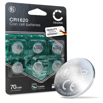 CELLONIC CR1620 Knapcellebatterier (Lithium, 70mAh, 3V) til Bilnøgler, Ure, Blodsukkermålere – x6-Pakke