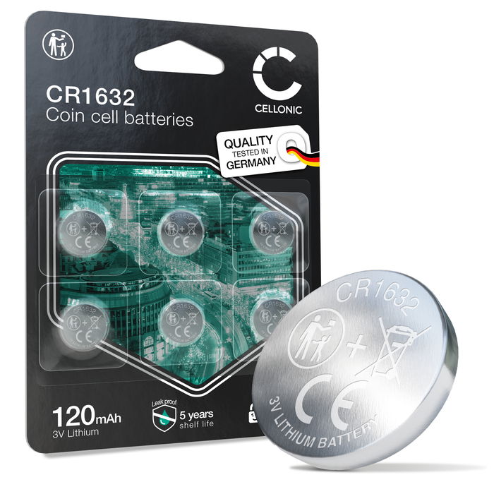 CELLONIC CR1632 Knapcellebatterier (Lithium, 120mAh, 3V) til Bilnøgler, LED-Enheder, Cykelcomputere – x6-Pakke