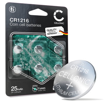 CELLONIC CR1216 Knapcellebatterier (Lithium, 25mAh, 3V) til Armbåndsure Bilnøgler Medicinsk udstyr – x6-pak