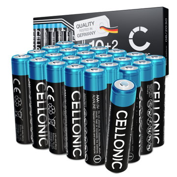 24-pak CELLONIC 1.5V Alkaline AAA-batterier – 1250mAh LR03, Micro, MN2400 engangsbatterier til fjernbetjeninger, LED-lys, legetøj, små elektroniske enheder m.m.