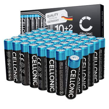 48-pak CELLONIC 1.5V Alkaline AAA-batterier – 1250mAh LR03, Micro, MN2400 engangsbatterier til fjernbetjeninger, LED-lys, legetøj, små elektroniske enheder m.m.